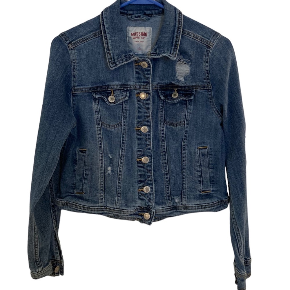 Women’s Medium Blue Washed Collared Button Down Jean Jacket With Pockets. Size S - Picture 2 of 7
